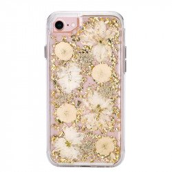 iPhone 8 Plus / 7 Plus / 6S Plus / 6 Plus Luxury Glitter Dried Natural Flower Petal Clear Hybrid Case (Gold Yellow)